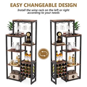 Tribesigns Wine Rack Freestanding Floor, 5-Tier Wine Baker Rack with Glass Holder & Wine Storage, Industrial Wine Display Shelf Wine Bar Cabinet for Bar, Kitchen, Dining Room, Rustic Brown