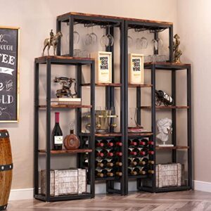 Tribesigns Wine Rack Freestanding Floor, 5-Tier Wine Baker Rack with Glass Holder & Wine Storage, Industrial Wine Display Shelf Wine Bar Cabinet for Bar, Kitchen, Dining Room, Rustic Brown