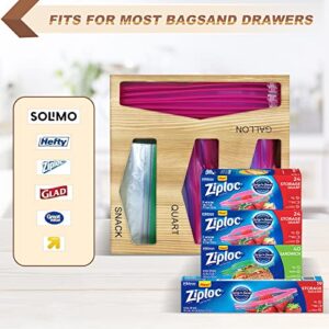 Ziploc Bag Storage Organizer for Drawer-Wood Ziplock Bag Storage Holds Gallon, Quart, Snack Sizes, Sandwich Compatible with Hefty, Glad, Ziploc and Reusable (Natural)