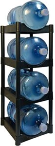 bottle buddy water racks – 3 and 5 gallon bottles – 4-tray jug storage system – free-standing organizer for home, office, kitchen, warehouse – black