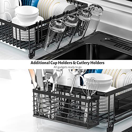 Cisily 2 Pack Dish Drying Rack, Extra Large Dish Rack Kitchen Counter - Countertop, Black Metal Dish Drainer with Drainboard, Sink - Dishes Racks Organizer Set & Home Organization Household Essentials