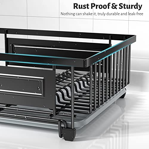 Cisily 2 Pack Dish Drying Rack, Extra Large Dish Rack Kitchen Counter - Countertop, Black Metal Dish Drainer with Drainboard, Sink - Dishes Racks Organizer Set & Home Organization Household Essentials