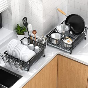 Cisily 2 Pack Dish Drying Rack, Extra Large Dish Rack Kitchen Counter - Countertop, Black Metal Dish Drainer with Drainboard, Sink - Dishes Racks Organizer Set & Home Organization Household Essentials