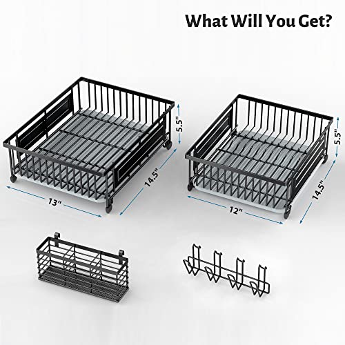 Cisily 2 Pack Dish Drying Rack, Extra Large Dish Rack Kitchen Counter - Countertop, Black Metal Dish Drainer with Drainboard, Sink - Dishes Racks Organizer Set & Home Organization Household Essentials