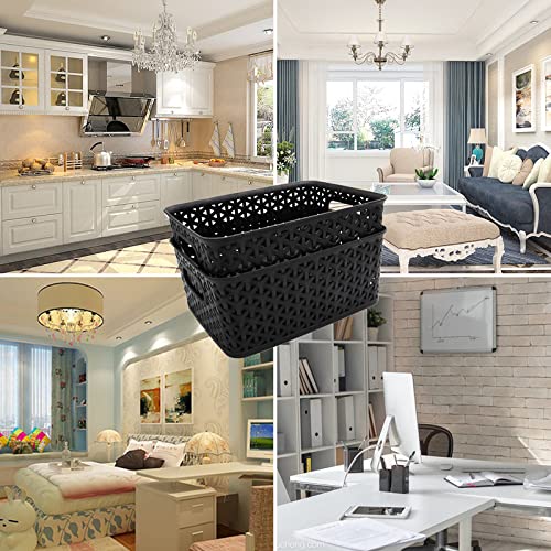 2 Pcs Plastic Storage Baskets,Pantry Organization and Storage Bins,Household Organizers Open Storage Bins for Kitchen,Bathroom,Shelves,Closet,Black