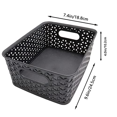 2 Pcs Plastic Storage Baskets,Pantry Organization and Storage Bins,Household Organizers Open Storage Bins for Kitchen,Bathroom,Shelves,Closet,Black