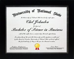 8.5×11 black gallery certificate and document frame – wide molding – includes both attached hanging hardware and desktop easel – award, certificates, documents, a diploma, or a photo 8.5 x 11