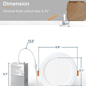 Amico 6 Pack 6 Inch 5CCT Ultra-Thin LED Recessed Ceiling Light with Junction Box, 2700K/3000K/3500K/4000K/5000K Selectable, 12W Eqv 110W, Dimmable Can-Killer Downlight, 1050LM High Brightness - ETL