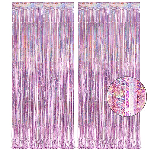 Pink Tinsel Curtain Party Backdrop - GREATRIL Glitter Foil Fringe Curtain Lilac Pink Party Decor Streamers for Birthday Girl Princess Bachelorette Euphoria Theme Party Decorations - 2 Packs