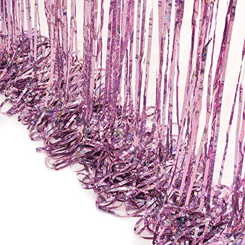 Pink Tinsel Curtain Party Backdrop - GREATRIL Glitter Foil Fringe Curtain Lilac Pink Party Decor Streamers for Birthday Girl Princess Bachelorette Euphoria Theme Party Decorations - 2 Packs