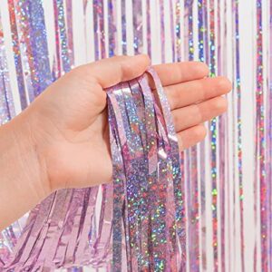 Pink Tinsel Curtain Party Backdrop - GREATRIL Glitter Foil Fringe Curtain Lilac Pink Party Decor Streamers for Birthday Girl Princess Bachelorette Euphoria Theme Party Decorations - 2 Packs