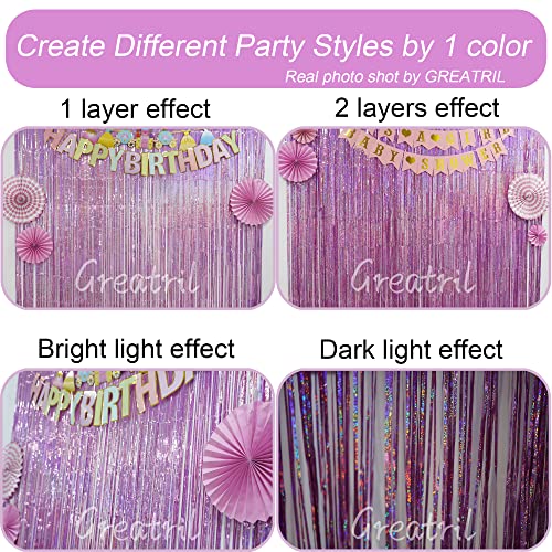 Pink Tinsel Curtain Party Backdrop - GREATRIL Glitter Foil Fringe Curtain Lilac Pink Party Decor Streamers for Birthday Girl Princess Bachelorette Euphoria Theme Party Decorations - 2 Packs