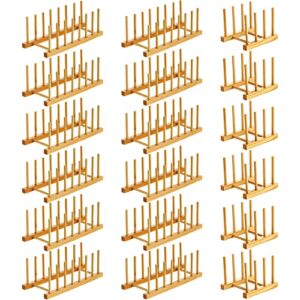 zopeal 18 pcs bamboo wooden plate racks dish rack stand holder 3/ 6/ 7 slots drainboard drying drainer kitchen cabinet organizer for dish plate bowl cup pot lid book