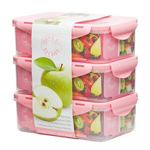 by caleb company 3 pack pink bento boxes – 39 ounce divided food storage containers with lids – leakproof, bpa free bento lunch box for adults & kids lunches is safe for dishwasher & microwave