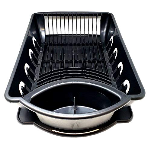 Heavy Duty Large Black Plastic Sink Set with Dish Rack with Drainer & Drainboard, Snap Lock Tab Cup Holders for Home Kitchen Sink Organizer Made in USA