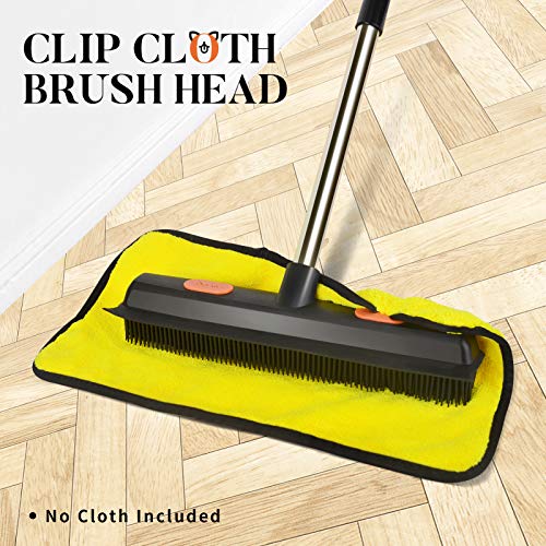 Conliwell Rubber Broom Carpet Rake for Pet Hair Remover, Fur Remover Broom with Squeegee, Portable Detailing Lint Remover Brush, Pet Hair Removal Tool for Fluff Carpet, Hardwood Floor, Tile, Window