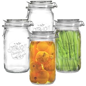 tebery 4 pack clear wide mouth glass mason jars with airtight clamp lids, 32oz glass storage containers large kitchen canisters for food, flour, pasta, coffee, candy, dog treats, snacks & more