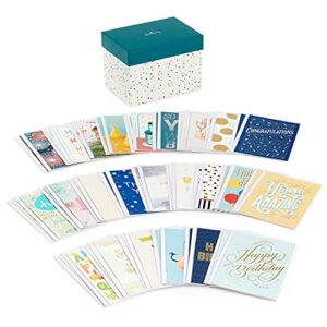 hallmark all occasion greeting cards assortment—48 cards and envelopes with organizer box (polka dots)—birthday/ baby shower / sympathy / thinking of you and thank you cards