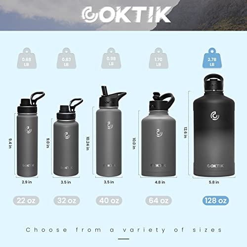 COKTIK 128 oz/ One Gallon Water Bottle Insulated, Double Walled Vacumm Metal Stainless Steel Sports Water Bottle with Reusable 2 Lids for Sports, Gym, Fitness or Office(Gray Gradient)