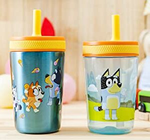 Zak Designs Bluey Kelso Tumbler Set, Leak-Proof Screw-On Lid with Straw, Bundle for Kids Includes Plastic and Stainless Steel Cups with Bonus Sipper, 3pc Set, Non-BPA