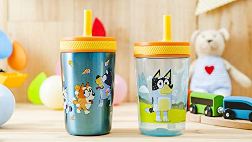 Zak Designs Bluey Kelso Tumbler Set, Leak-Proof Screw-On Lid with Straw, Bundle for Kids Includes Plastic and Stainless Steel Cups with Bonus Sipper, 3pc Set, Non-BPA