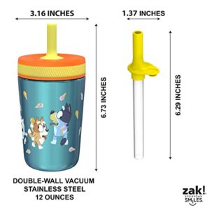 Zak Designs Bluey Kelso Tumbler Set, Leak-Proof Screw-On Lid with Straw, Bundle for Kids Includes Plastic and Stainless Steel Cups with Bonus Sipper, 3pc Set, Non-BPA