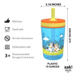 Zak Designs Bluey Kelso Tumbler Set, Leak-Proof Screw-On Lid with Straw, Bundle for Kids Includes Plastic and Stainless Steel Cups with Bonus Sipper, 3pc Set, Non-BPA