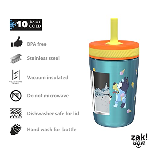 Zak Designs Bluey Kelso Tumbler Set, Leak-Proof Screw-On Lid with Straw, Bundle for Kids Includes Plastic and Stainless Steel Cups with Bonus Sipper, 3pc Set, Non-BPA