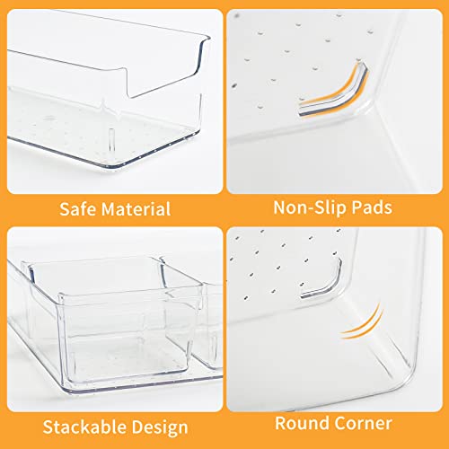 Homzing 4PCS Clear Kitchen Drawer Organizer Set, Silverware Drawer Organizer, Non-Slip Drawer Organizer Trays Dividers for Kitchen Utensils, Bathroom, Bedroom, Office, Makeup Storage