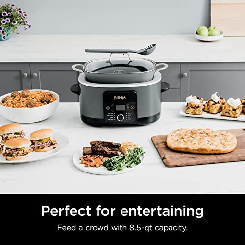 Ninja MC1001 Foodi PossibleCooker PRO 8.5 Quart Multi-Cooker, with 8-in-1 Slow Cooker, Dutch Oven, Steamer & More, Glass Lid & Integrated Spoon, Nonstick, Oven Safe Pot to 500°F, Sea Salt Gray