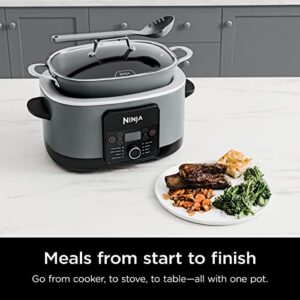 Ninja MC1001 Foodi PossibleCooker PRO 8.5 Quart Multi-Cooker, with 8-in-1 Slow Cooker, Dutch Oven, Steamer & More, Glass Lid & Integrated Spoon, Nonstick, Oven Safe Pot to 500°F, Sea Salt Gray