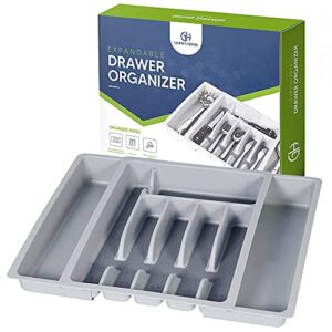 Expandable Utensil Drawer Organizer - Modern Cutlery Organizer in Drawer with Dividers - 8 Compartments Kitchen Silverware Drawer Organizer Tray for Utensils and Flatware