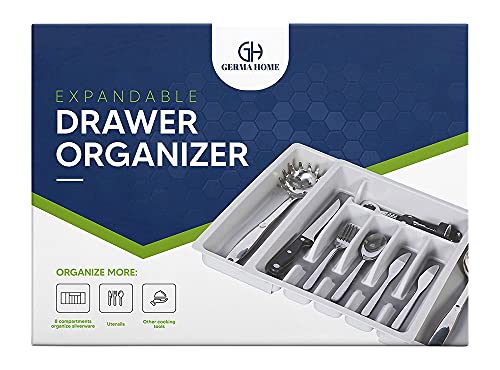 Expandable Utensil Drawer Organizer - Modern Cutlery Organizer in Drawer with Dividers - 8 Compartments Kitchen Silverware Drawer Organizer Tray for Utensils and Flatware