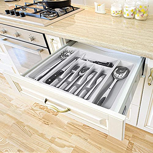 Expandable Utensil Drawer Organizer - Modern Cutlery Organizer in Drawer with Dividers - 8 Compartments Kitchen Silverware Drawer Organizer Tray for Utensils and Flatware