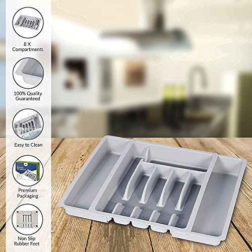 Expandable Utensil Drawer Organizer - Modern Cutlery Organizer in Drawer with Dividers - 8 Compartments Kitchen Silverware Drawer Organizer Tray for Utensils and Flatware