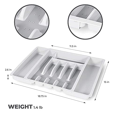 Expandable Utensil Drawer Organizer - Modern Cutlery Organizer in Drawer with Dividers - 8 Compartments Kitchen Silverware Drawer Organizer Tray for Utensils and Flatware