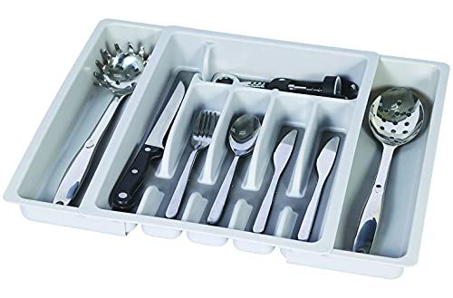 Expandable Utensil Drawer Organizer - Modern Cutlery Organizer in Drawer with Dividers - 8 Compartments Kitchen Silverware Drawer Organizer Tray for Utensils and Flatware