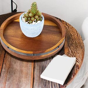 12 Inch Acacia Wood Lazy Susan Turntable for Table, Kitchen Turntable Organizer, 360 Degree Decorative Turntable for Countertop Cabinet or Centerpieces