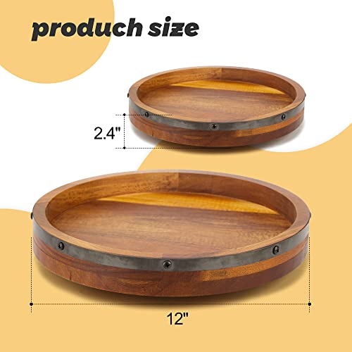 12 Inch Acacia Wood Lazy Susan Turntable for Table, Kitchen Turntable Organizer, 360 Degree Decorative Turntable for Countertop Cabinet or Centerpieces