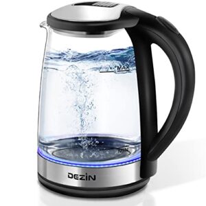 dezin electric kettle, bpa free glass electric tea kettle, 304 stainless steel hot water kettle warmer 1.8l with fast boil, auto shut-off boil dry protection tech for coffee, tea