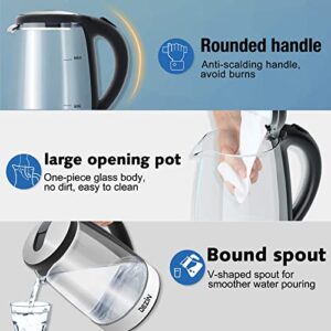 Dezin Electric Kettle, BPA Free Glass Electric Tea Kettle, 304 Stainless Steel Hot Water Kettle Warmer 1.8L with Fast Boil, Auto Shut-Off Boil Dry Protection Tech for Coffee, Tea