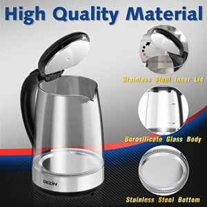 Dezin Electric Kettle, BPA Free Glass Electric Tea Kettle, 304 Stainless Steel Hot Water Kettle Warmer 1.8L with Fast Boil, Auto Shut-Off Boil Dry Protection Tech for Coffee, Tea