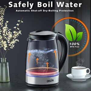 Dezin Electric Kettle, BPA Free Glass Electric Tea Kettle, 304 Stainless Steel Hot Water Kettle Warmer 1.8L with Fast Boil, Auto Shut-Off Boil Dry Protection Tech for Coffee, Tea