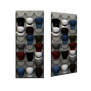 unjumbly baseball hat rack, 24 pocket over-the-door cap organizer with clear deep pockets to protect, store and display your baseball caps collection, complete with over door hooks