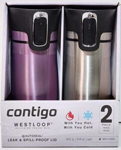 contigo west loop spill-proof travel mug, 14 oz, 2 pk. vervain and stainless steel.