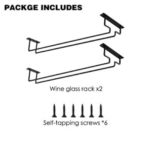 MATILODI 2 Pack 15.8-Inch Long Single Rail Metal Wine Glass Rack - Under Cabinet Stemware Wine Glass Storage Holder with Screws - Wire Wine Glass Hanger for RV Cabinet Kitchen Bar (Black, 2)