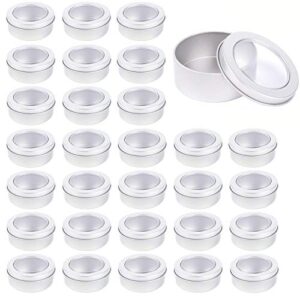 Abgream Metal Tin Cans - 2 Ounce Round Empty Containers with Clear Top for Cosmetics Crafts Food Storage Party Favors (30)