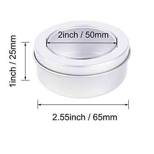 Abgream Metal Tin Cans - 2 Ounce Round Empty Containers with Clear Top for Cosmetics Crafts Food Storage Party Favors (30)