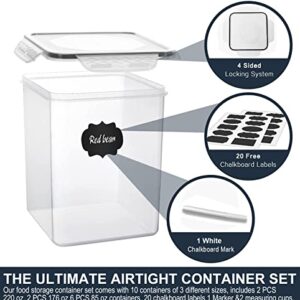 VERONES Large Tall Airtight Food Storage Containers, 10 PACK Plastic Airtight Kitchen & Pantry Organization, Ideal for Flour & Sugar - BPA-Free Plastic Canisters with Labels