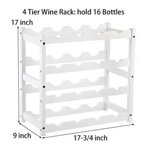 TOPZEA 16-Bottle Wine Rack Countertop, 4 Tier Freestanding Wood Wine Bottle Storage Shelf, Stackable Wine Bottle Holder Display Stand for Pantry, Cabinet, Floor, Bar, Kitchen